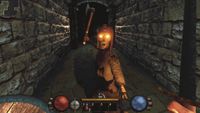 A player battles a zombie peasant in Heathen.
