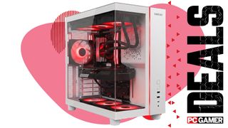 A Skytech gaming PC on a custom PC Gamer Deals background.