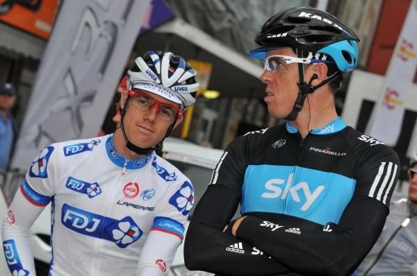 New Zealanders Tim Gudsell (l) and Mathew Hayman wait for the start.