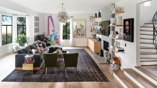 a modern living room with quirky accessories