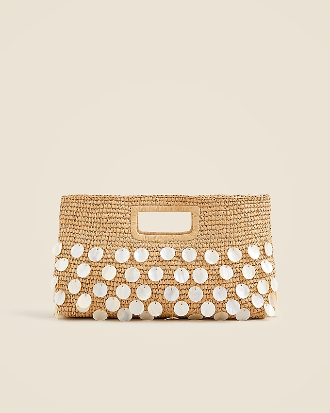 Handknotted Straw Rectangular Clutch With Paillettes