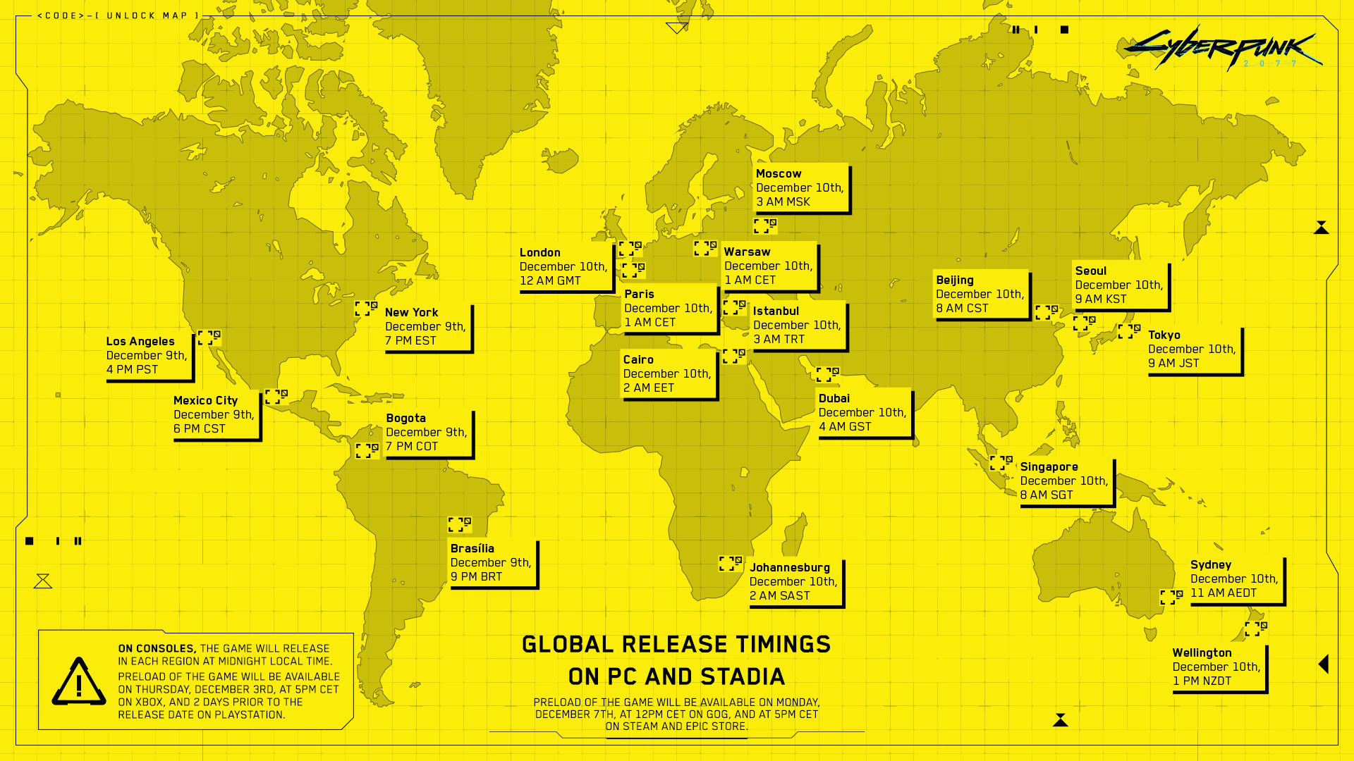 Cyberpunk 2077 unlock time map