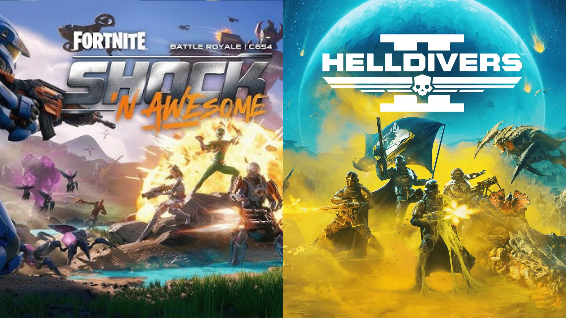 Both key art from Fortnite Chapter 4 Season 6 and Helldivers 2