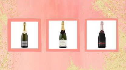 A composite image featuring three of the best champagne bottles you can buy in 2022