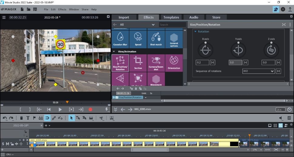 Screenshot of Magix Movie Studio video editing software