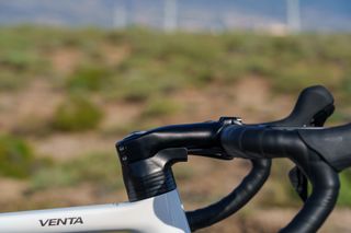 Detail of the headset and stem on the Basso Venta R road bike