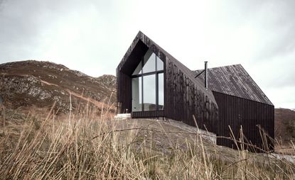 The stunningly bold structure is clad in black-stained wood