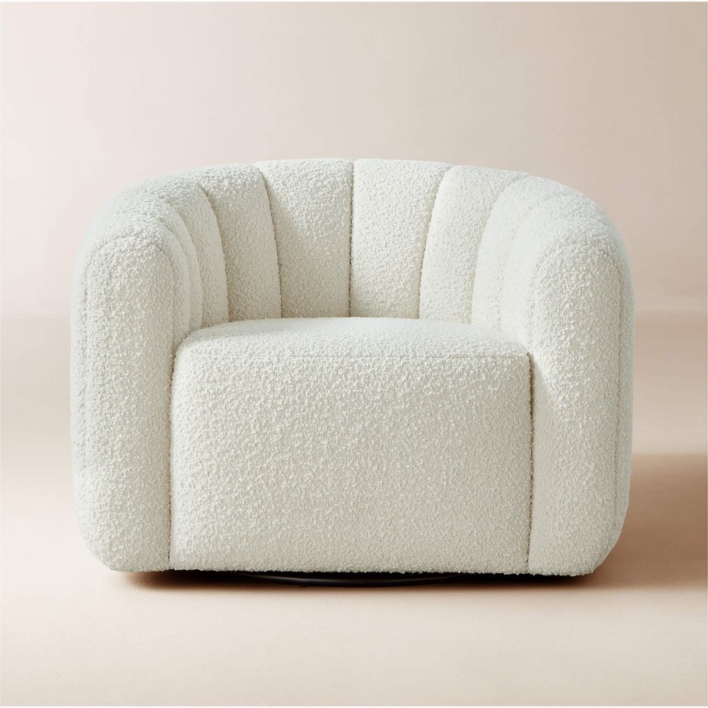 Cream boucle armchair with ribbed design