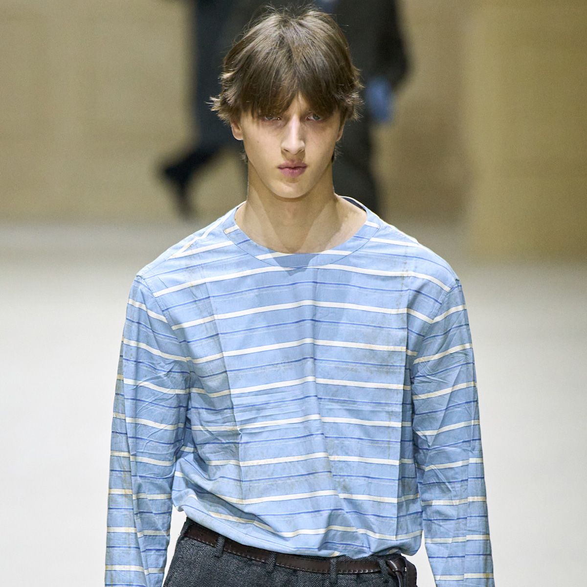 prada fall 2026 menswear collection featuring one of the stained shirts.