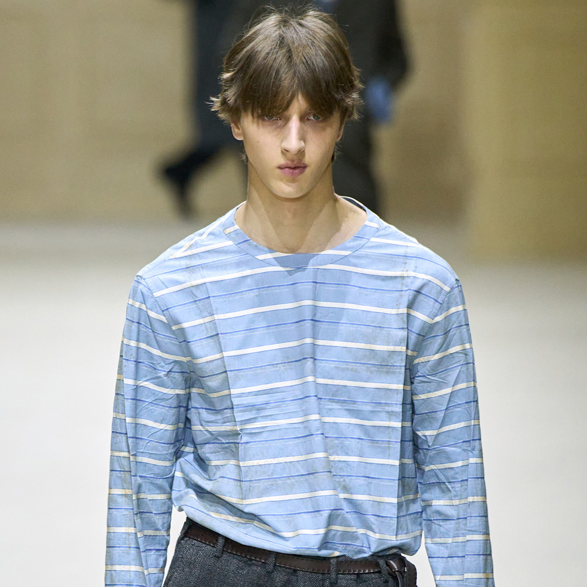 prada fall 2026 menswear collection featuring one of the stained shirts.