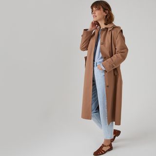 Buttoned Trench Coat with Detachable Hood in Cotton Mix