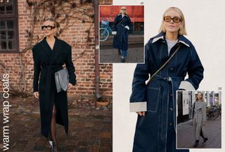 A collage of women wearing wrap coats in Copenhagen.