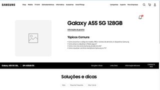 A screenshot of the Samsung Portugal support page for the Galaxy A55