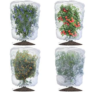 Evoio 4 Pack Fruit Protection Bags with Drawstring, Garden Netting Plant Covers, 3.5 Ft x 2.3 Ft Perfect for Tomato Netting Cover Garden Plant Barrier Netting Bags for Vegetables Fruits Flower