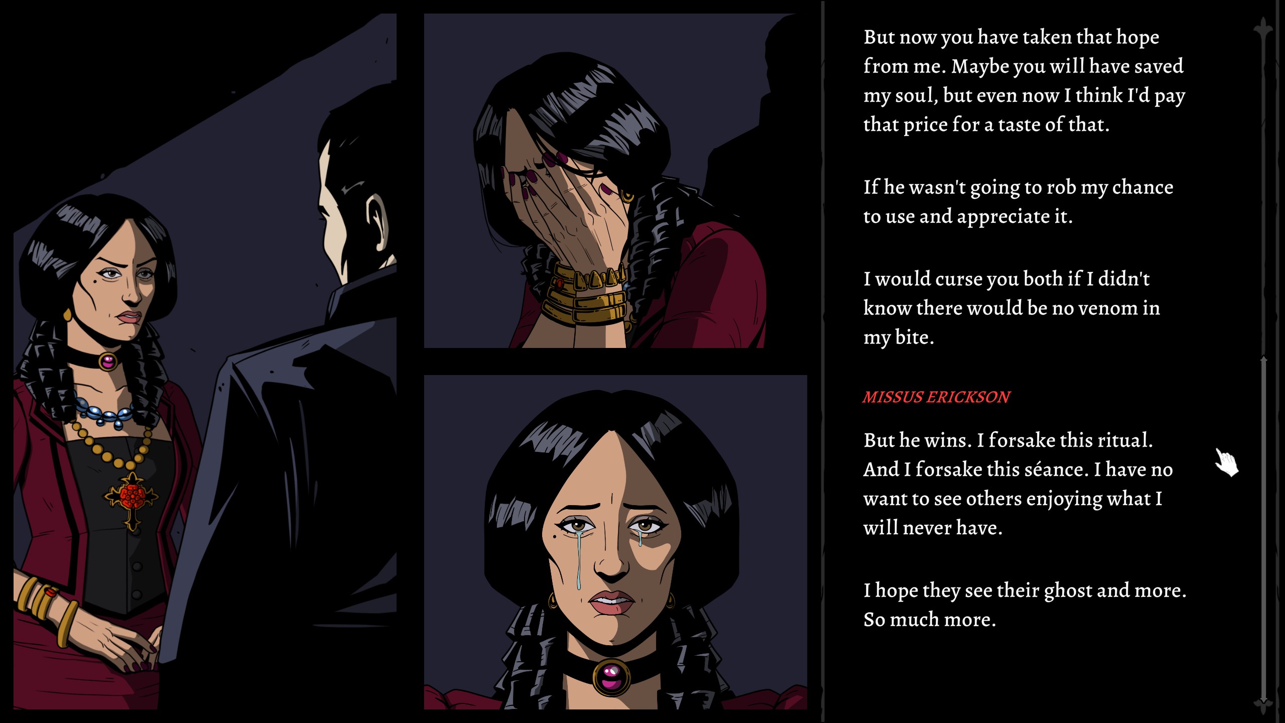 Screenshots of in-game exploration and conversation throughout The Seance of Blake Manor.