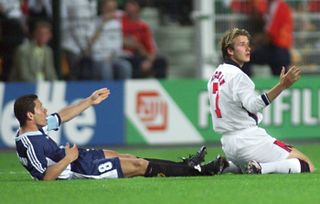 Argentina's Diego Simeone and England's David Beckham clash at the 1998 World Cup.