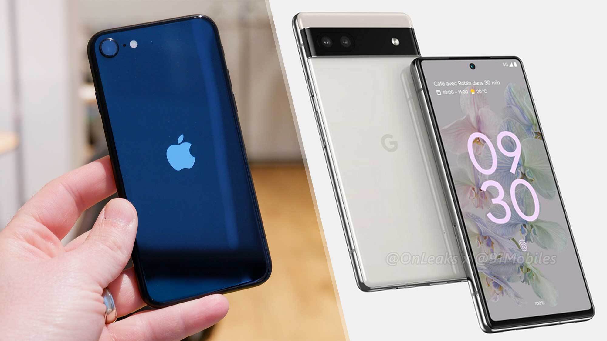 Comparação entre Google Pixel 6a e iPhone SE 2022