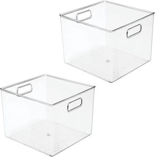 mDesign Plastic Modern Storage Organizer Bin Basket with Handles