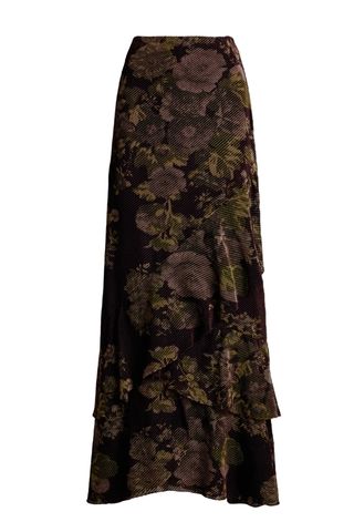 Floral Burnout Velvet Tiered Maxi Skirt