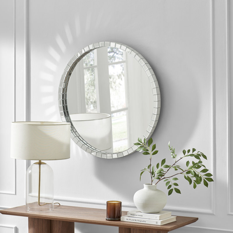 Canora Grey Bernelle Mosaic Glam Round Bedroom Hallway Wall Mirror - Bold Retro Disco Inspired Style | Wayfair.co.uk