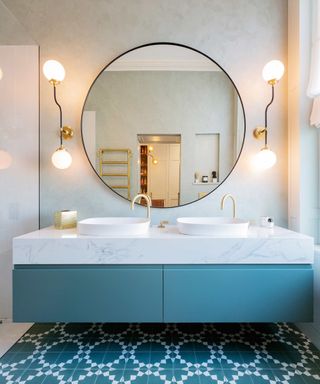 Sculptural wall lights in a contemporary bathroom