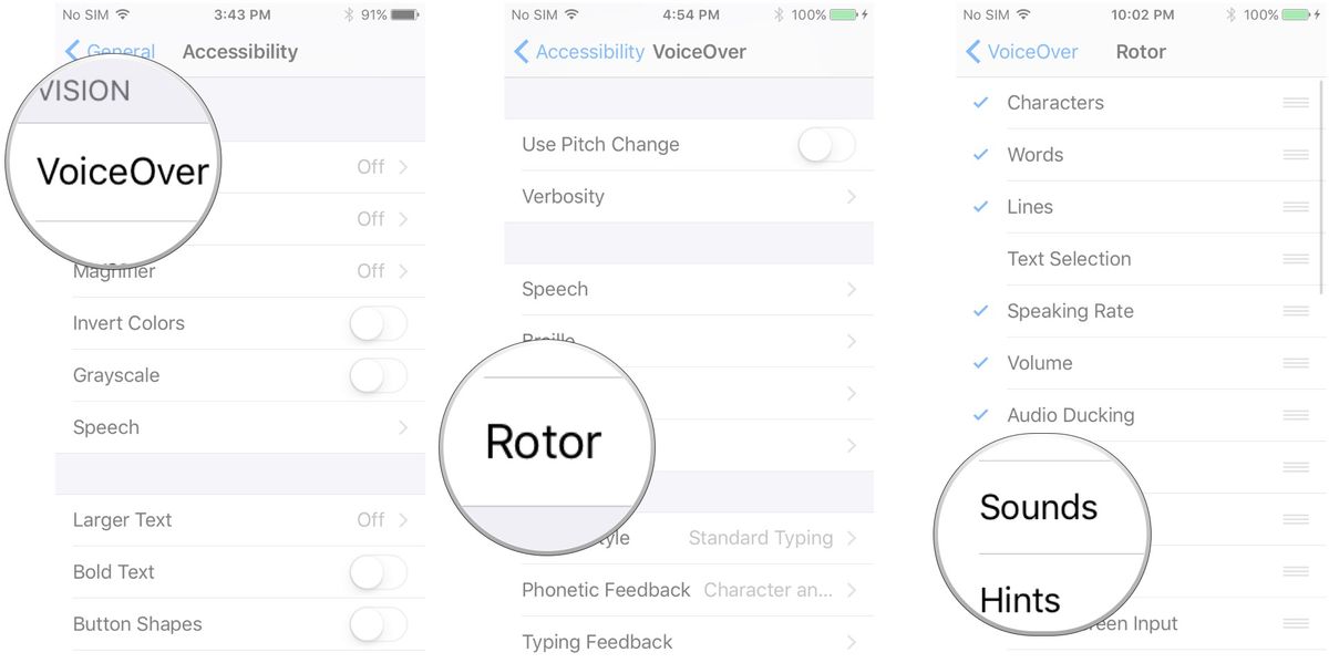 Tap VoiceOver, tap Rotor, tap each rotor option you want to add