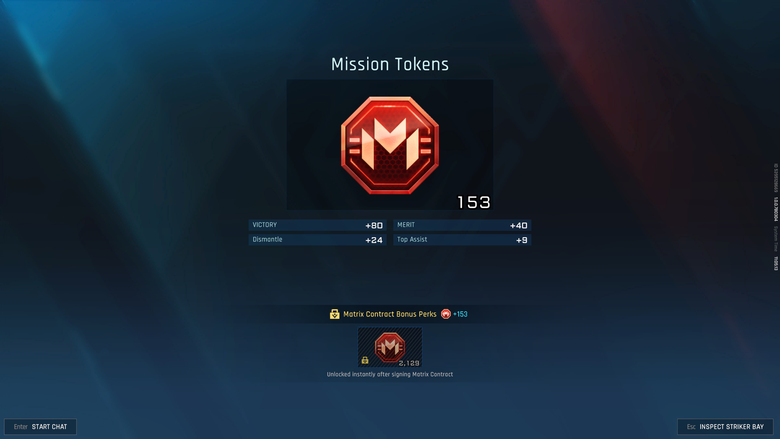 Mecha Break Mission Tokens: The end-of-match overview screen showing how Mission Token rewards are calculated.