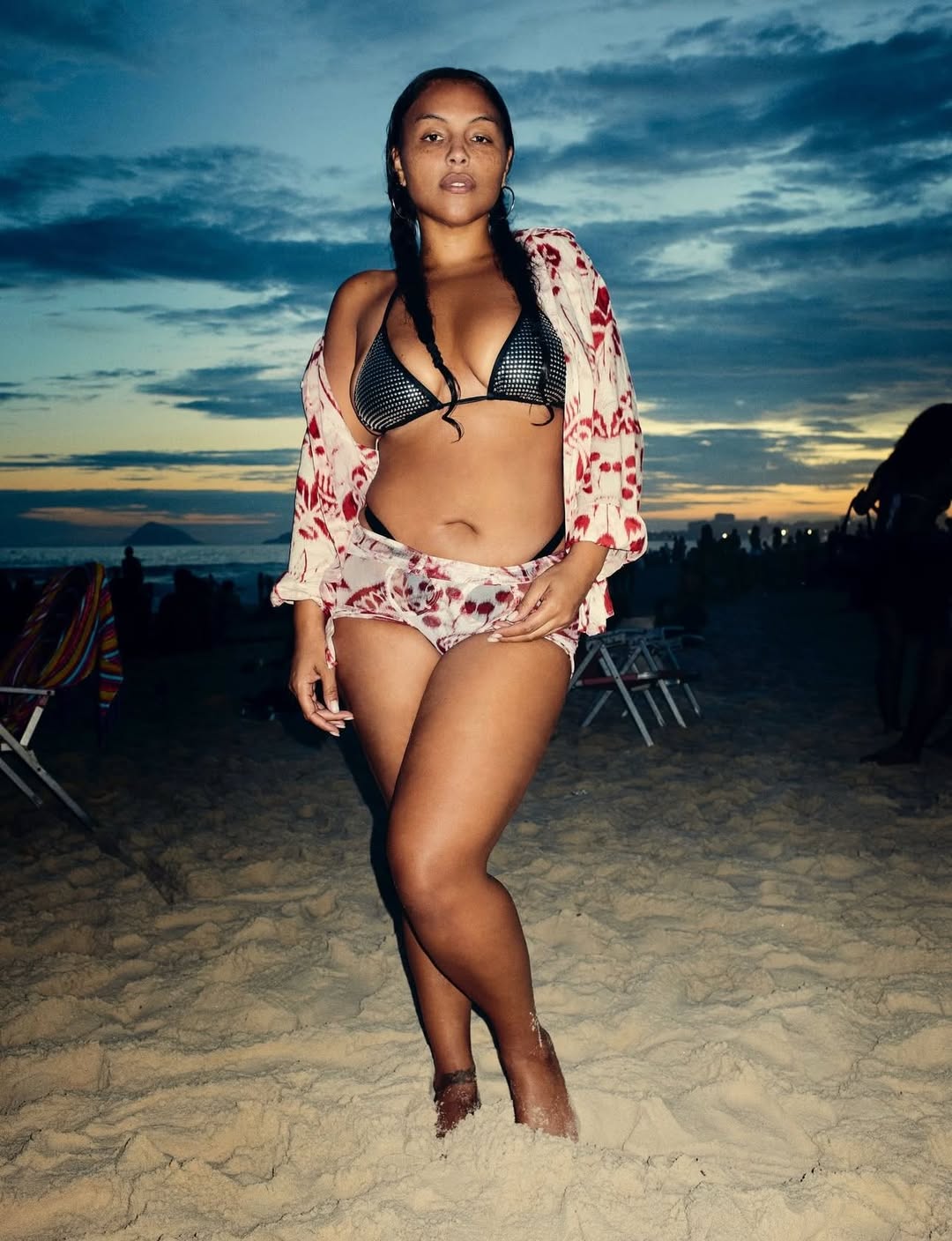 Model wearing Hunza G studded swimwear.