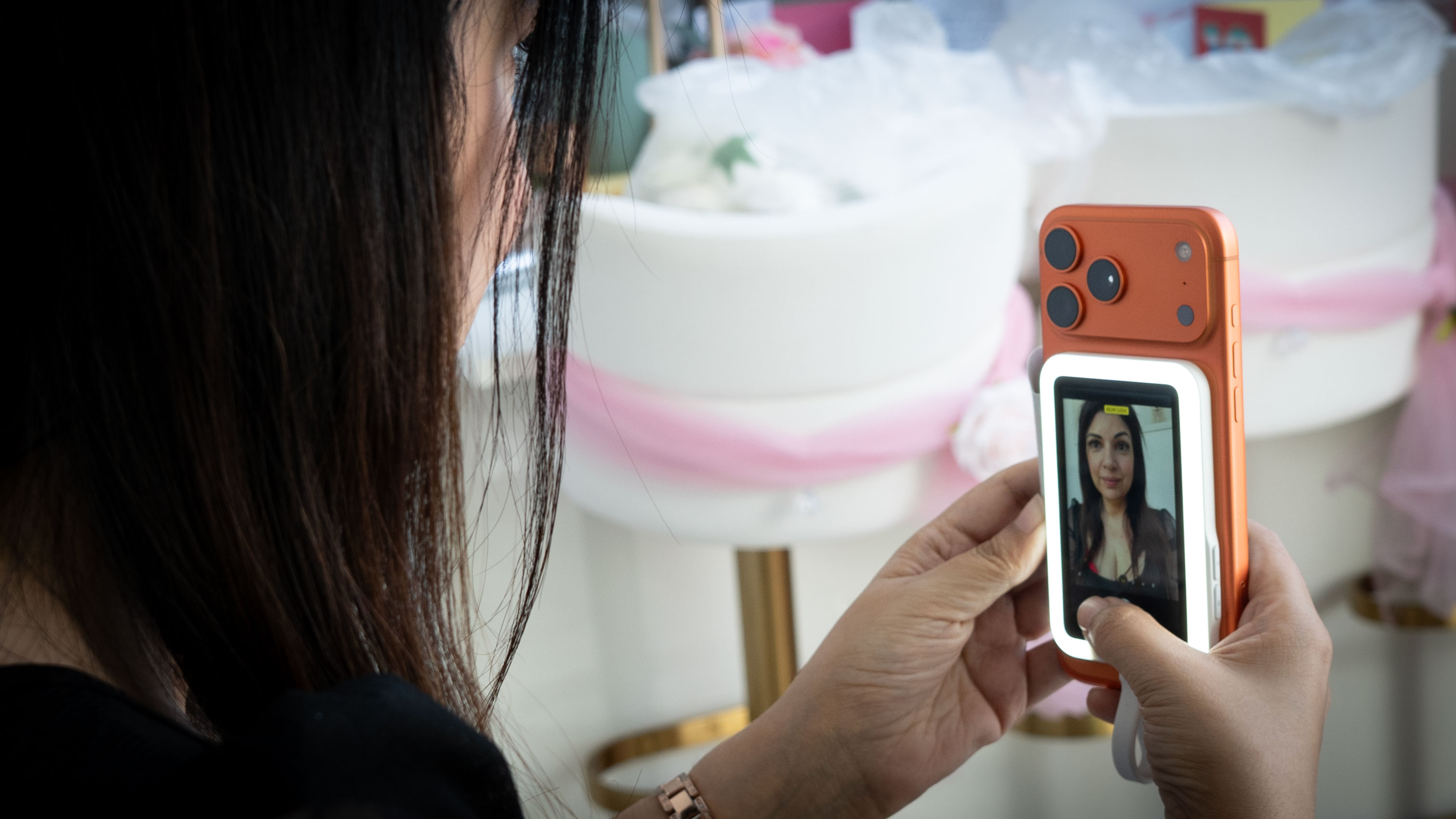 Ariane Sherine holding the Insta360 Snap