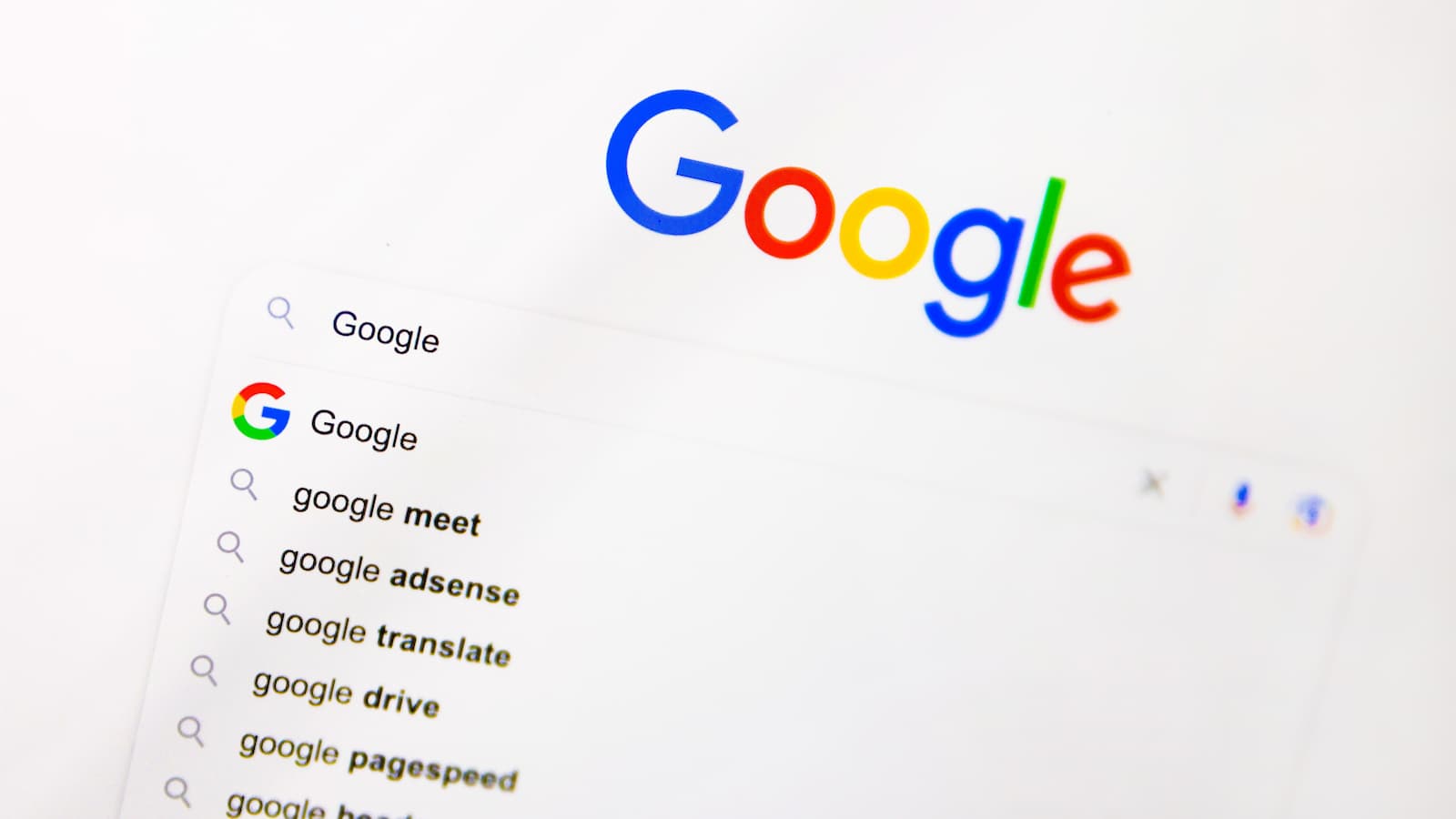 A Google homepage showing search terms
