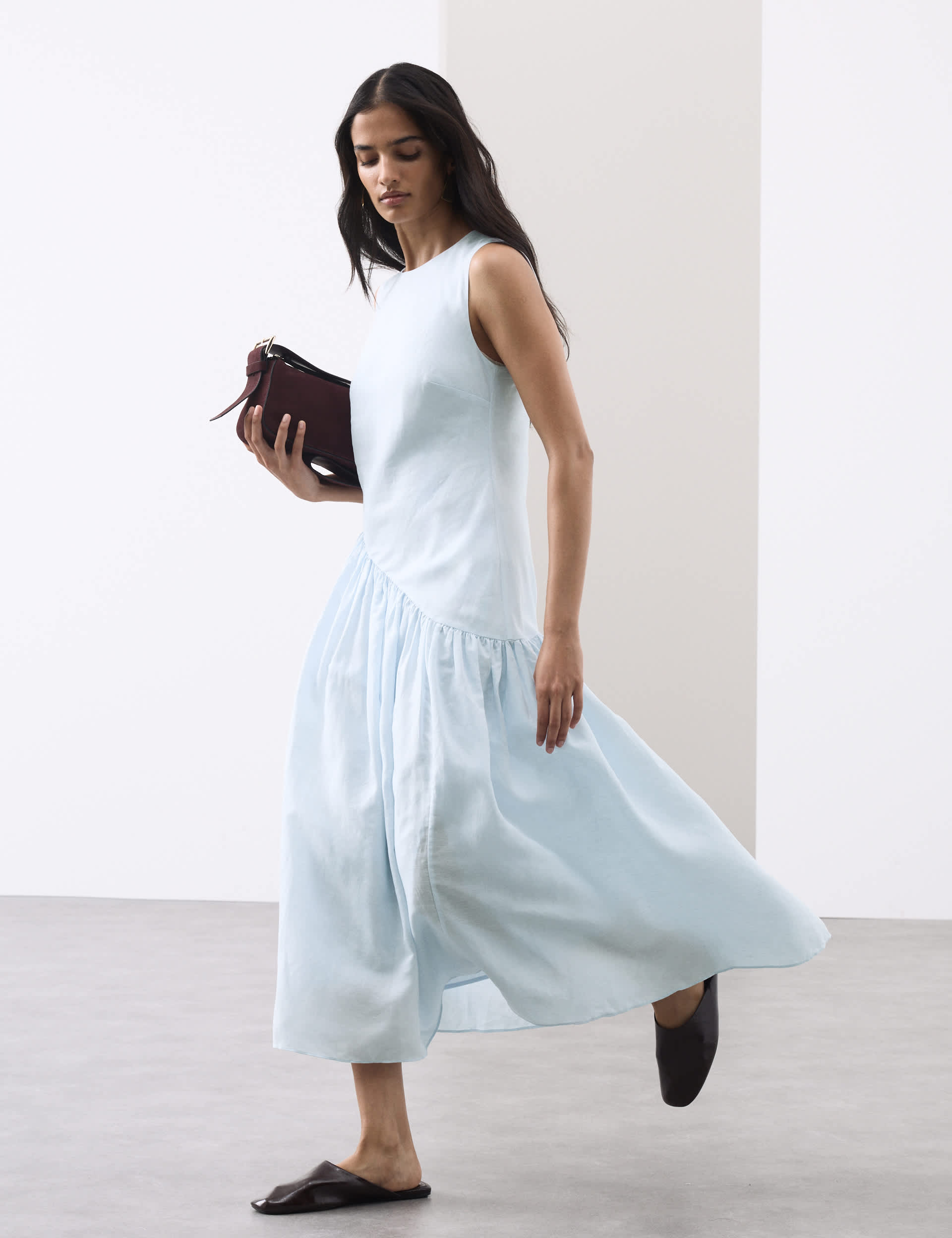 Linen Rich Asymmetric Midaxi Dress
