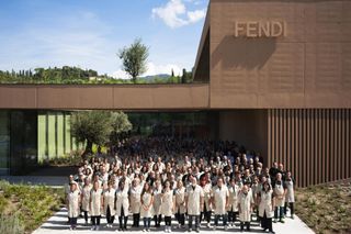 People outside of Fendi factory in Tuscany