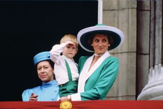 Princess Diana holding Prince Harry at Trooping the Colour in June 1988