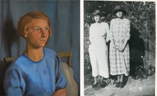 Painting of woman in blue and archival photograph of Dorothy Hepworth and Patricia Preece
