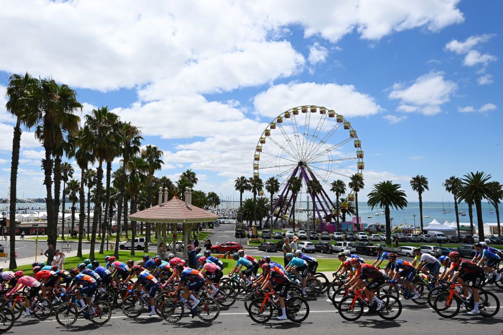 Peloton passing through the Geelong port