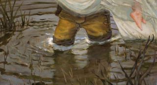 Oil painting of person wading through water example paint water in oils