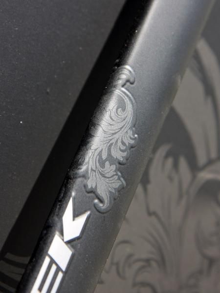 The graphics on Fabian Cancellara's (Leopard-Trek) Trek Speed Concept aren't just decals - they're raised appliques that add a bit of texture to the frame.