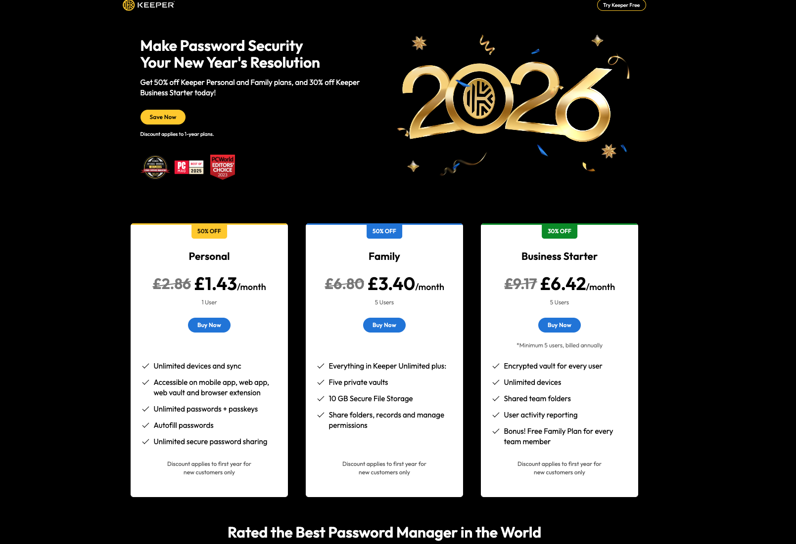 A screenshot of the Keeper Security offer home page