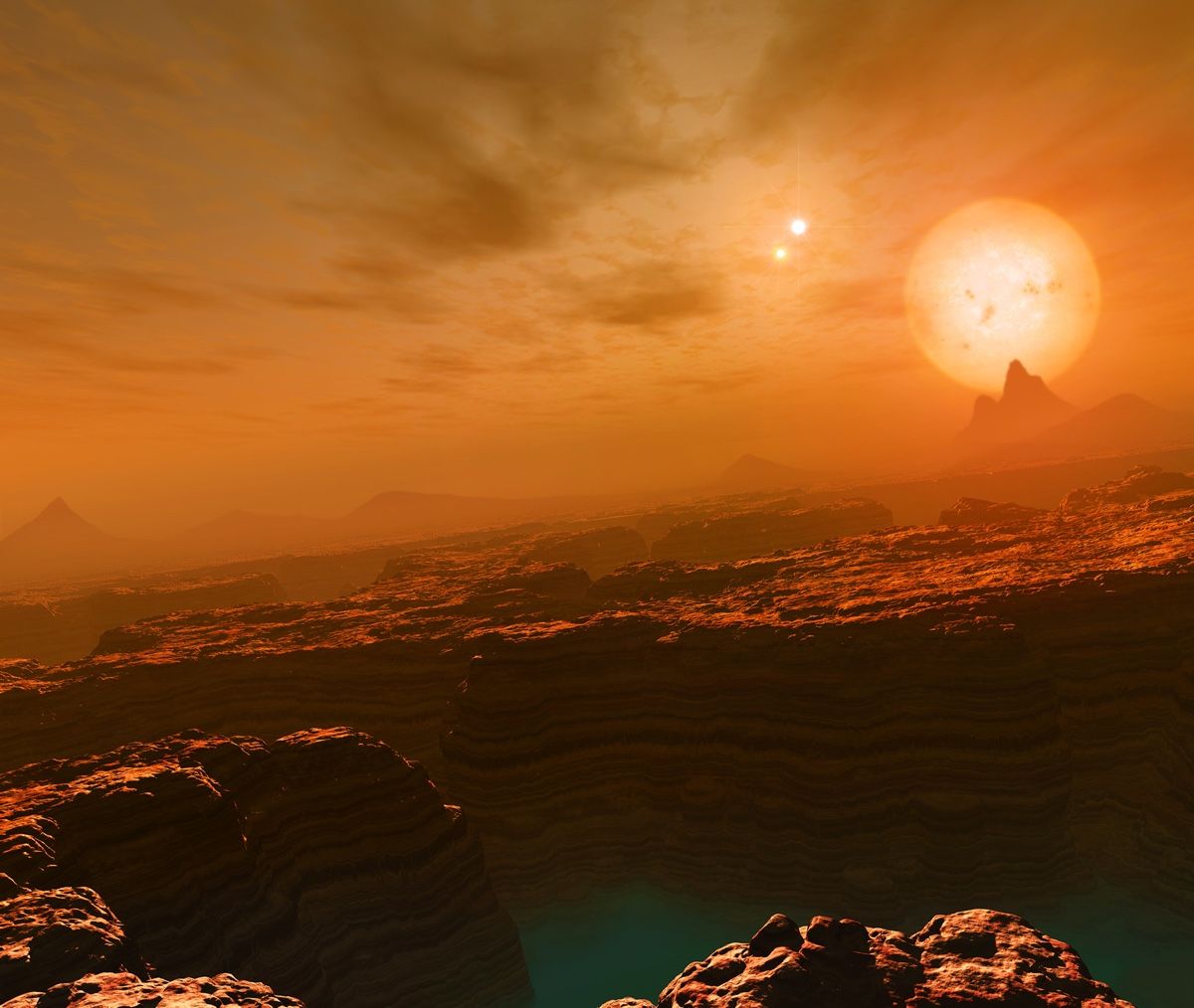 This artist&#039;s impression shows a planet called Gliese 677, which resides in another triple-star system, located 22 light-years away.