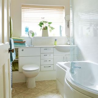 bathroom is created with balanced mix of whites and neutrals