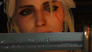 Ciri looking at her reforged sword in the best Witcher 3 ending