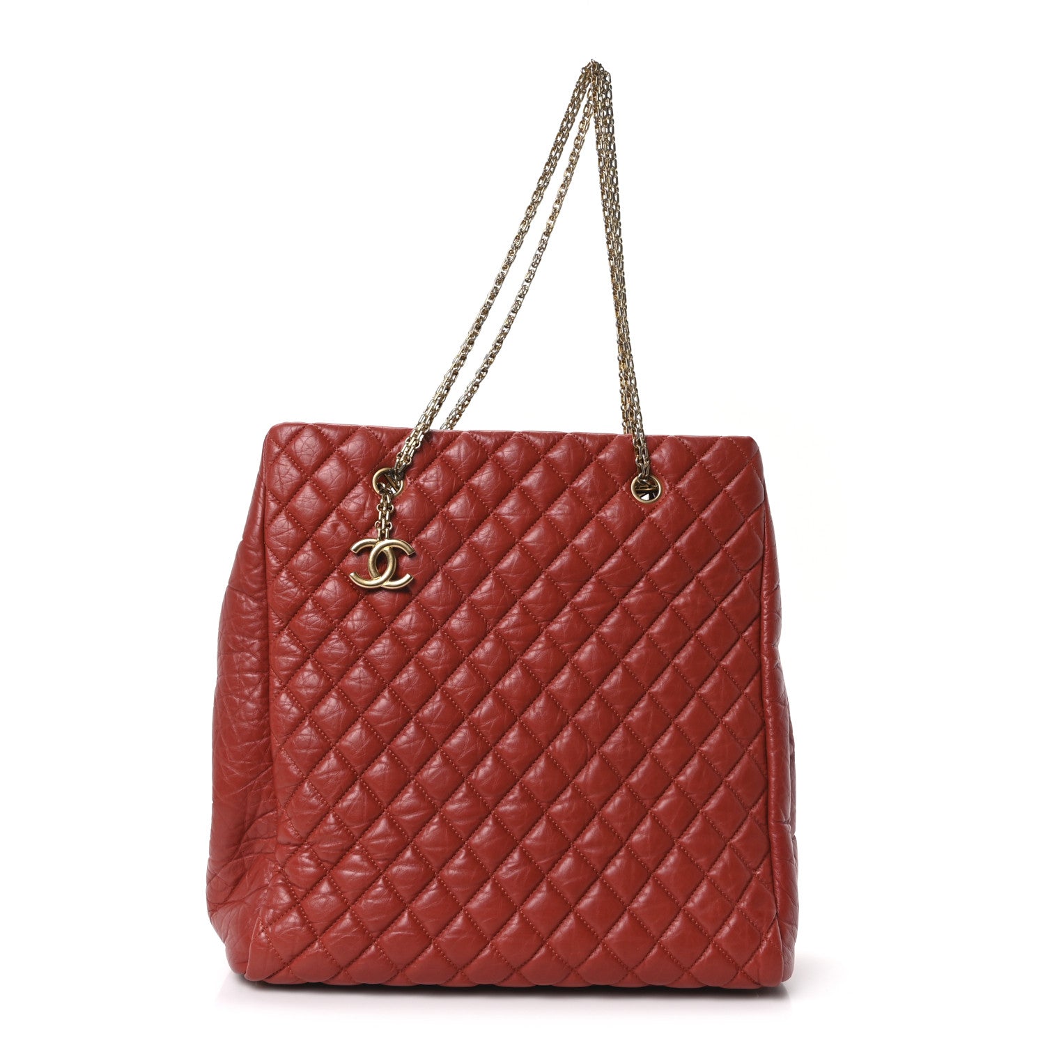Chanel Lambskin Quilted Medium New Bubble North South Tote Red