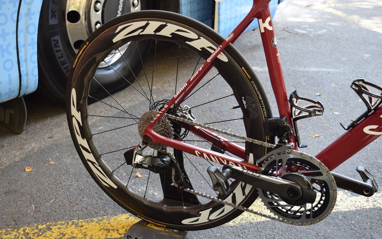 The Zipp wheels are paired with tubular tyres from Continental