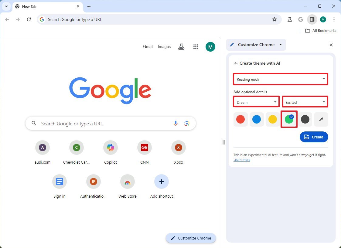 Chrome crea configuraciones de tema