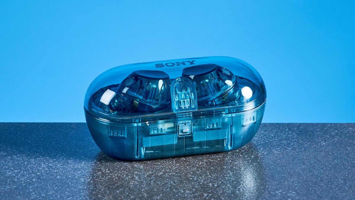 A pair of Glass Blue Sony WF-C710N wireless earbuds.