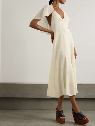 Cape-Effect Paneled Organic Silk-Georgette Midi Dress