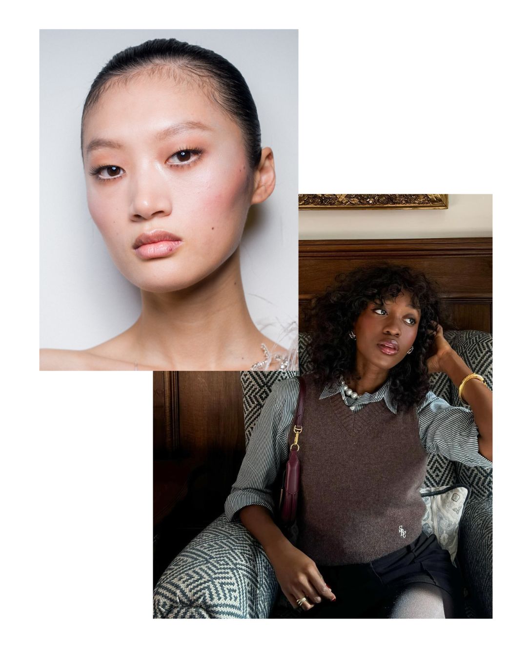Two people wearing plum-colored blush.