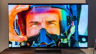 An LG C2 OLED TV featuring Tom Cruise in Top Gun: Maverick