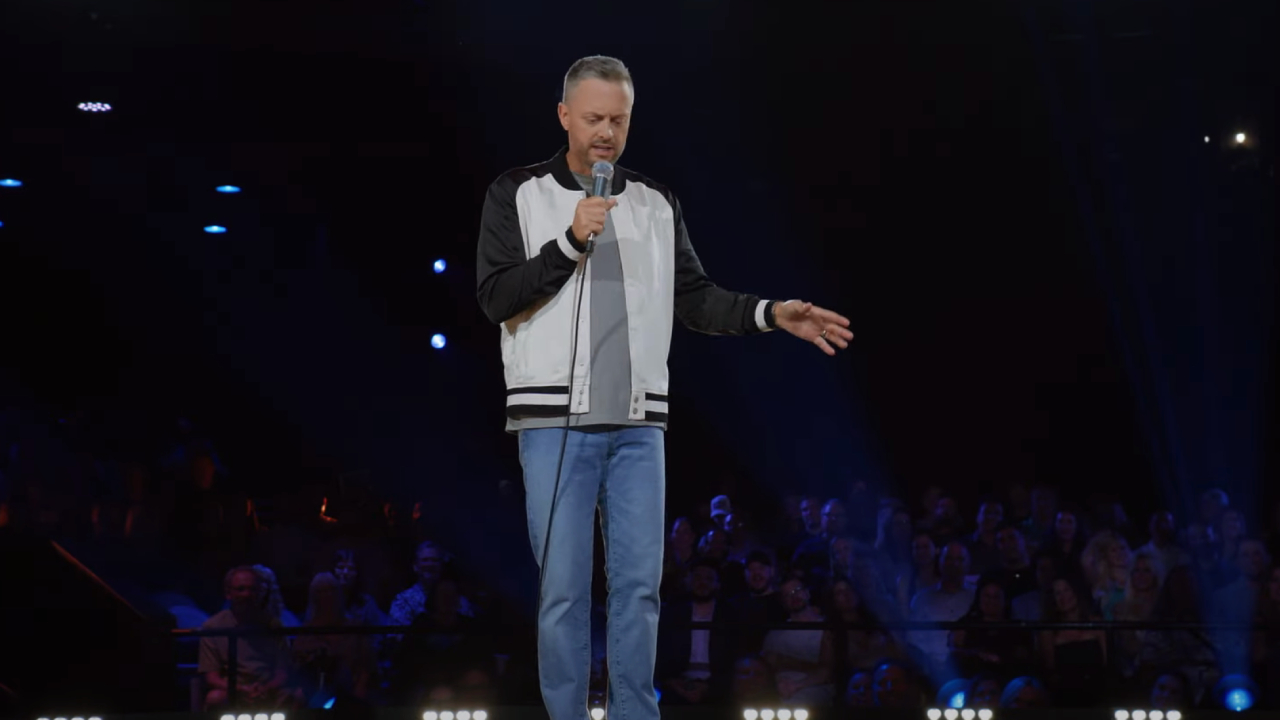 Nate Bargatze performing stand-up in Hello World