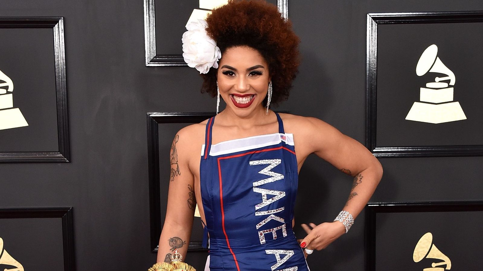 See Joy Villa's Grammy Awards Trump Dress - Joy Villa Wears Trump Dress ...